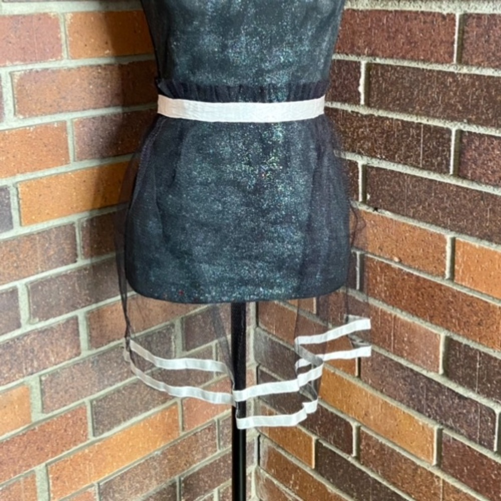 Vintage 1950s Sheer Black Apron with Cream Satin Ribbon